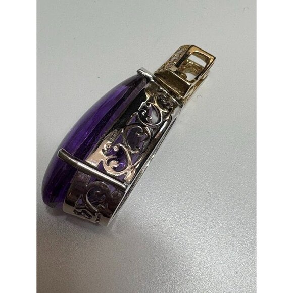 Vintage 14K Diamond and Teardrop Amethyst Pendant in Filigree Setting - Picture 3 of 8